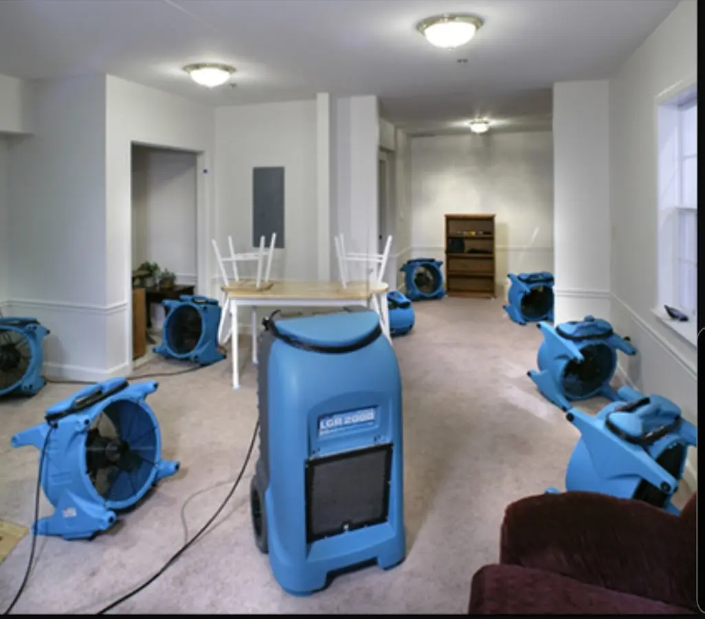 Air movers and dehumidifier setup for Water Damage Restoration in Farmers Branch