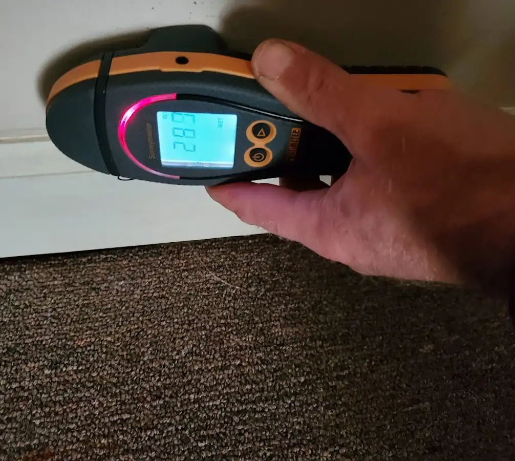 Moisture detection at baseboard during Burst Pipe Cleanup in Farmers Branch